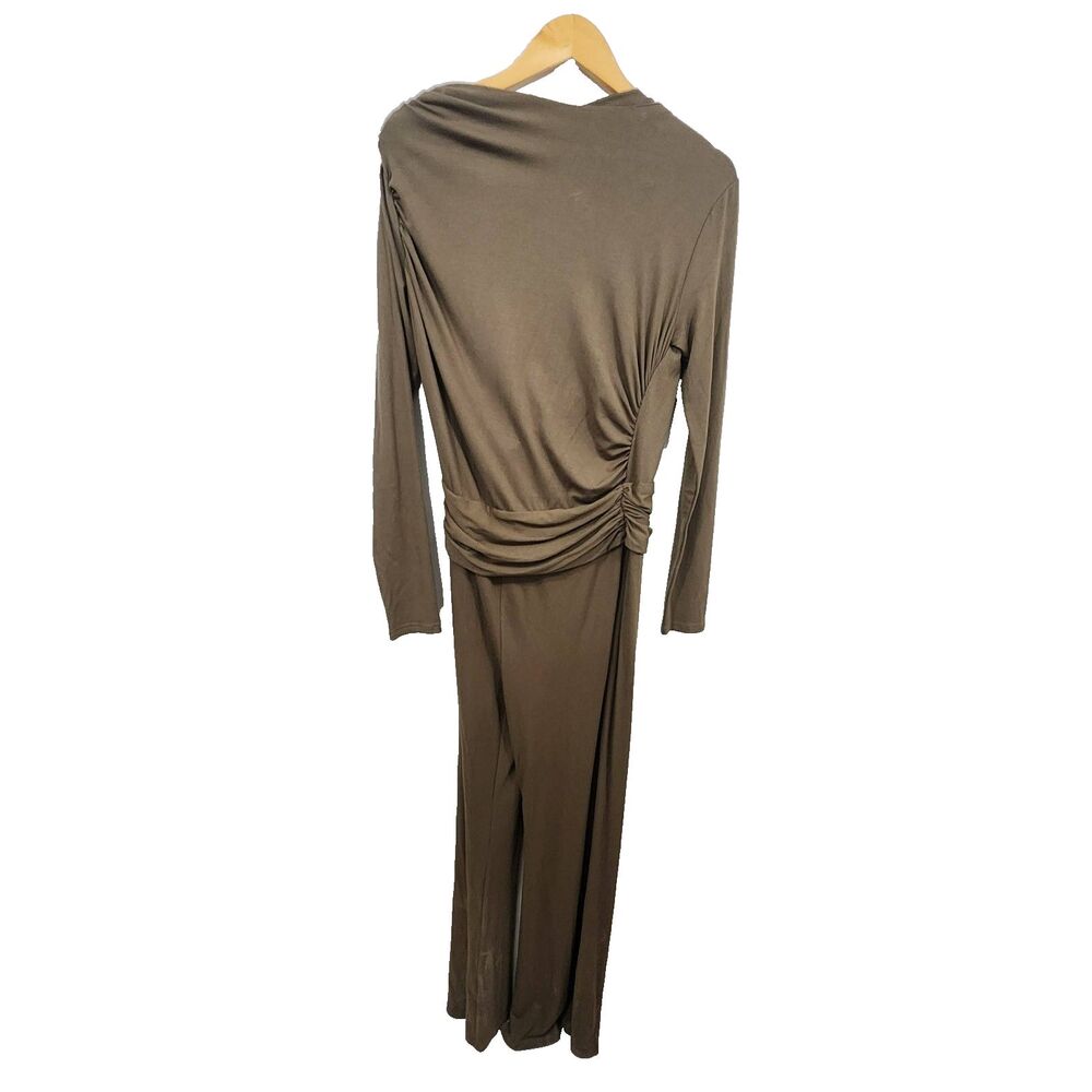 Fashion Nova Isabella Ribbed Long Sleeve Jumpsuit Olive Jersey Knit Wide-leg LRG